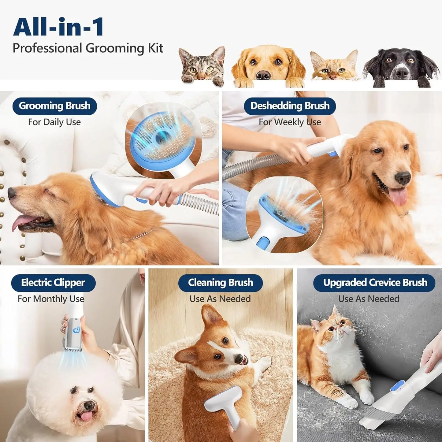 Pet Grooming Vacuum Kit 5-in-1Grooming Kit