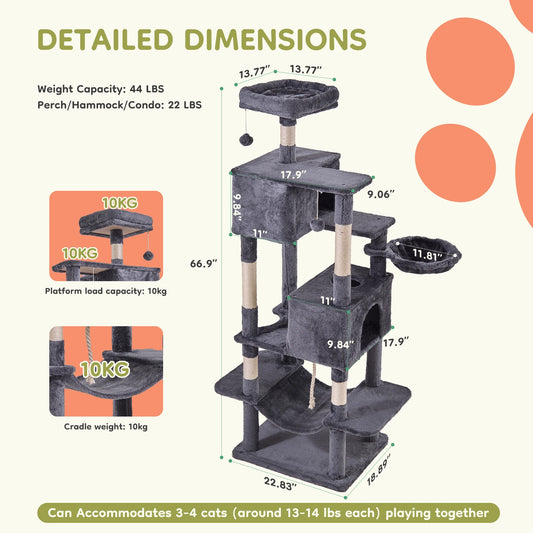JHK Cat Tree Tower 66 Inch Climbing Tower