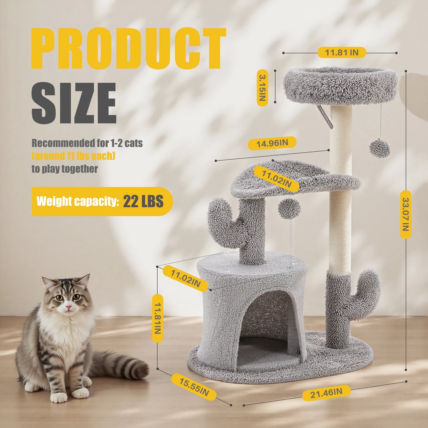 JHK 33IN Cat Tree Tall Multi-Level Tower