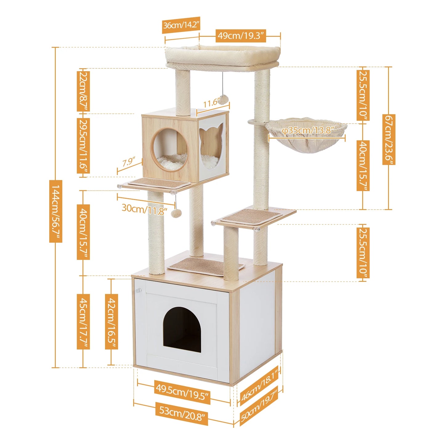 Multi-Level Cat Tree for Indoor Wood Cat Tower