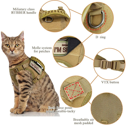 Tactical Cat Harness Leash with 2 Patches