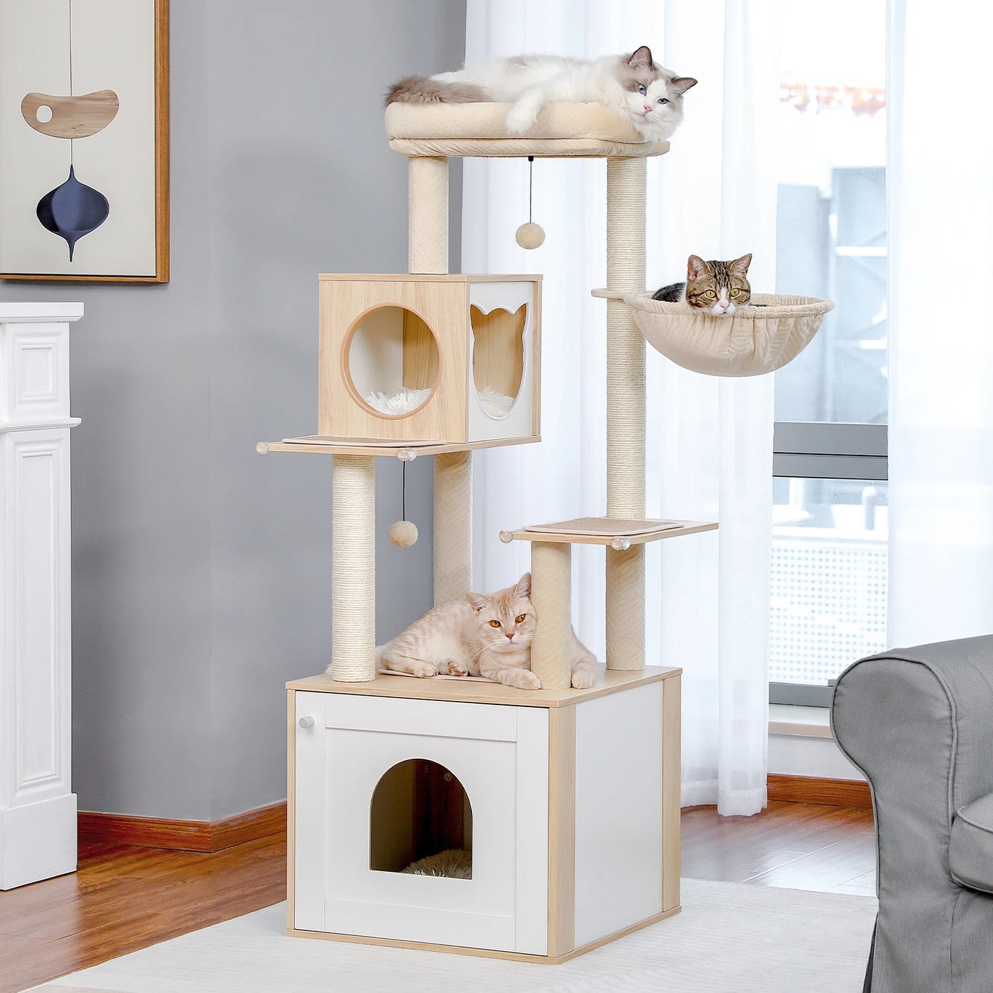 Multi-Level Cat Tree for Indoor Wood Cat Tower