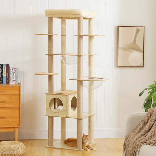 Multi-Level Cat Tree for Indoor Wood Cat Tower