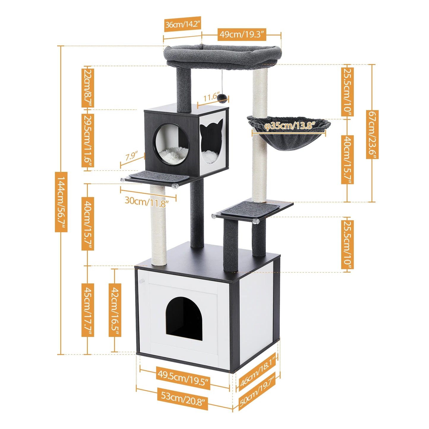 Multi-Level Cat Tree for Indoor Wood Cat Tower
