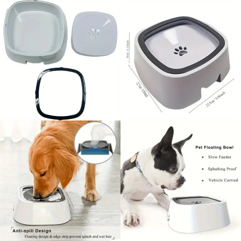 Spill-Proof Pet Water Bowl with Non-Slip Base & Floating Filter, Clear Design, No Batteries Needed, Ideal for Dogs, Travel & Hom