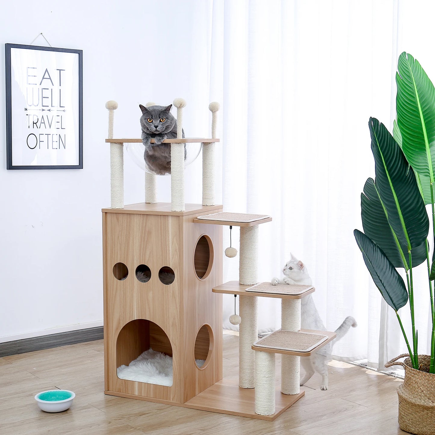 Multi-Level Cat Tree for Indoor Wood Cat Tower