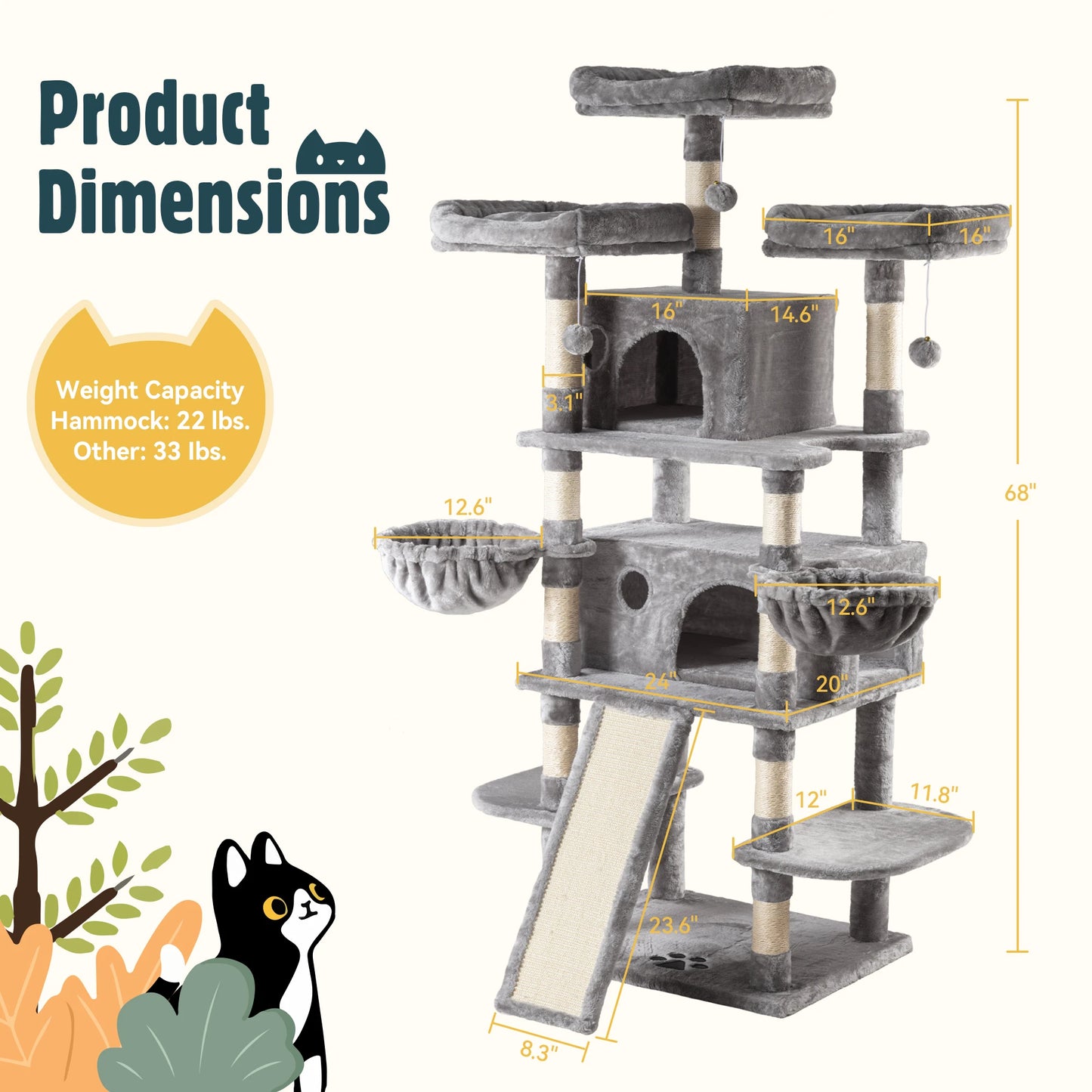 68-Inch Multi-Level Cat Tree Tower