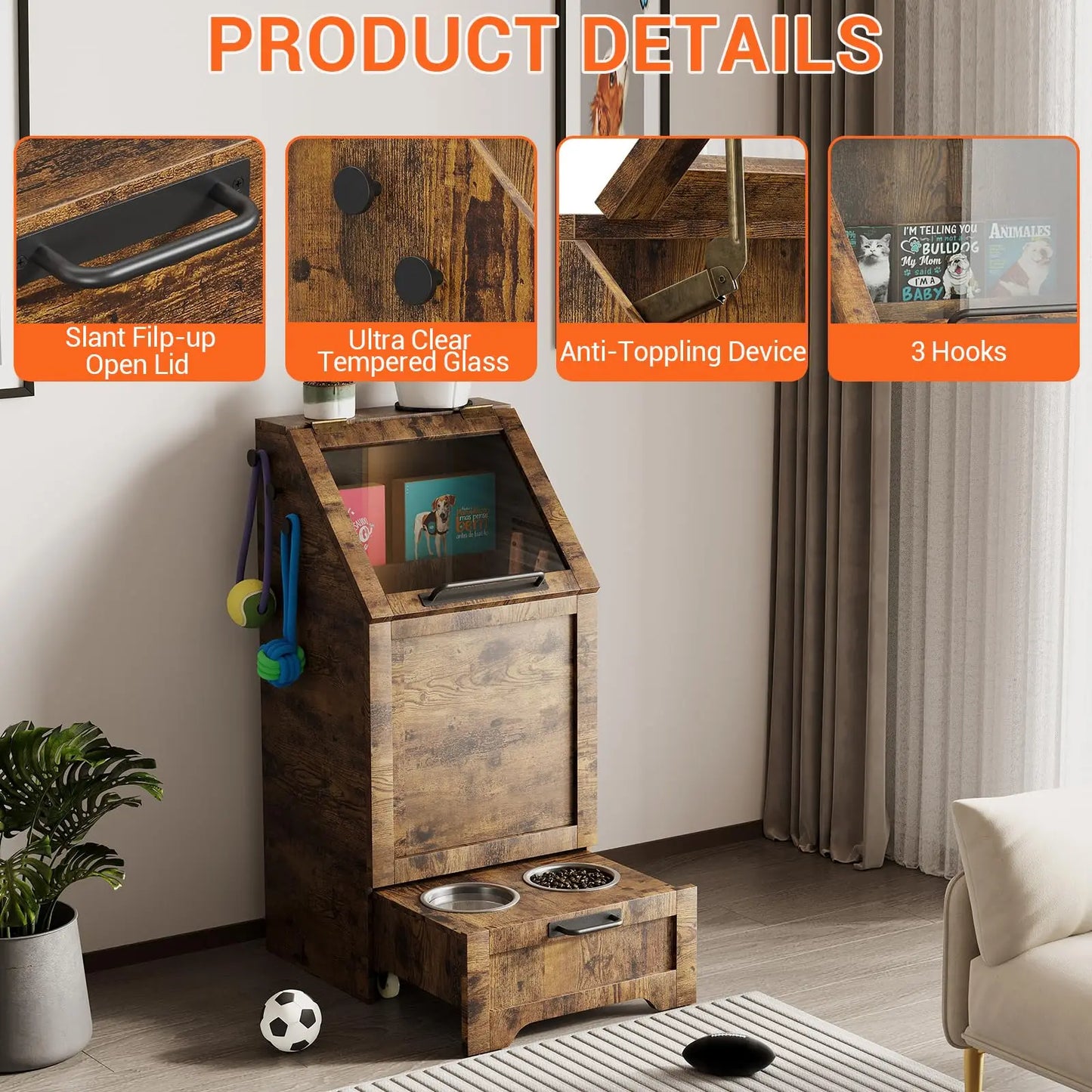 Large Dog Food Storage Cabinet with Flip Top