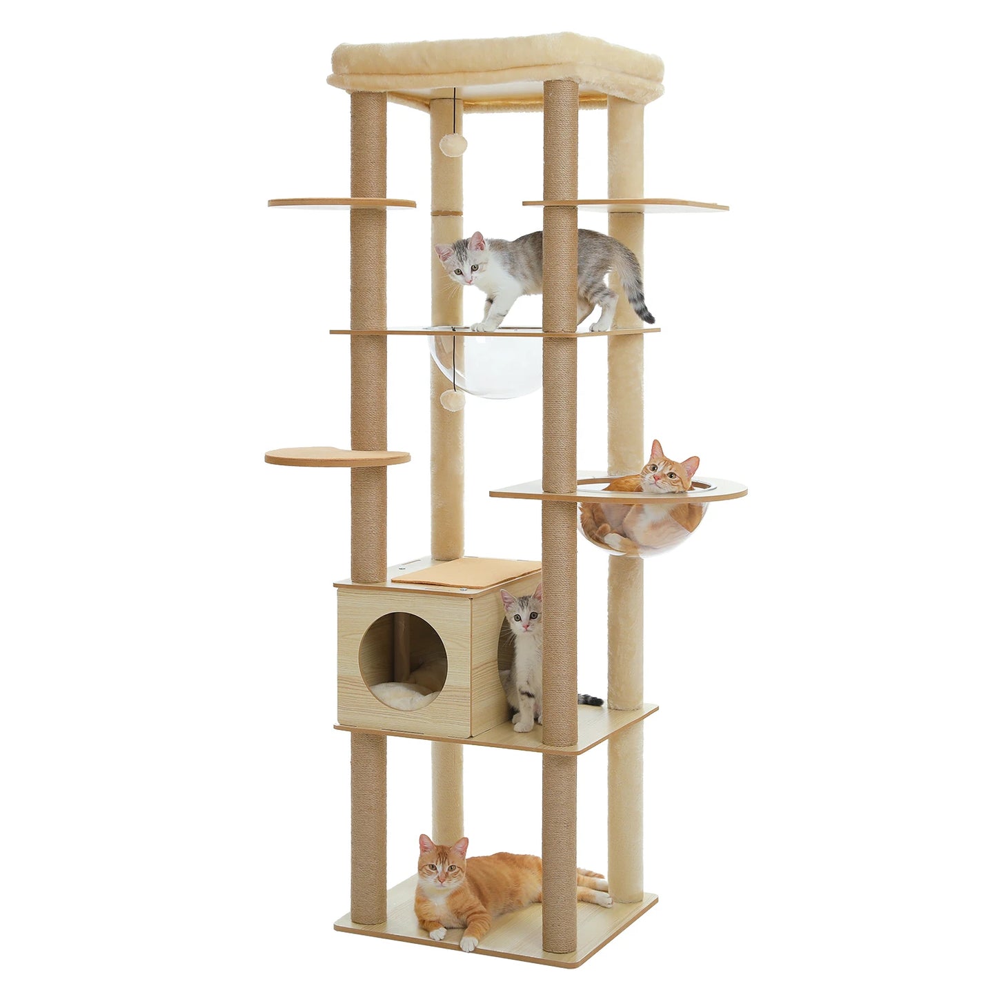Multi-Level Cat Tree for Indoor Wood Cat Tower