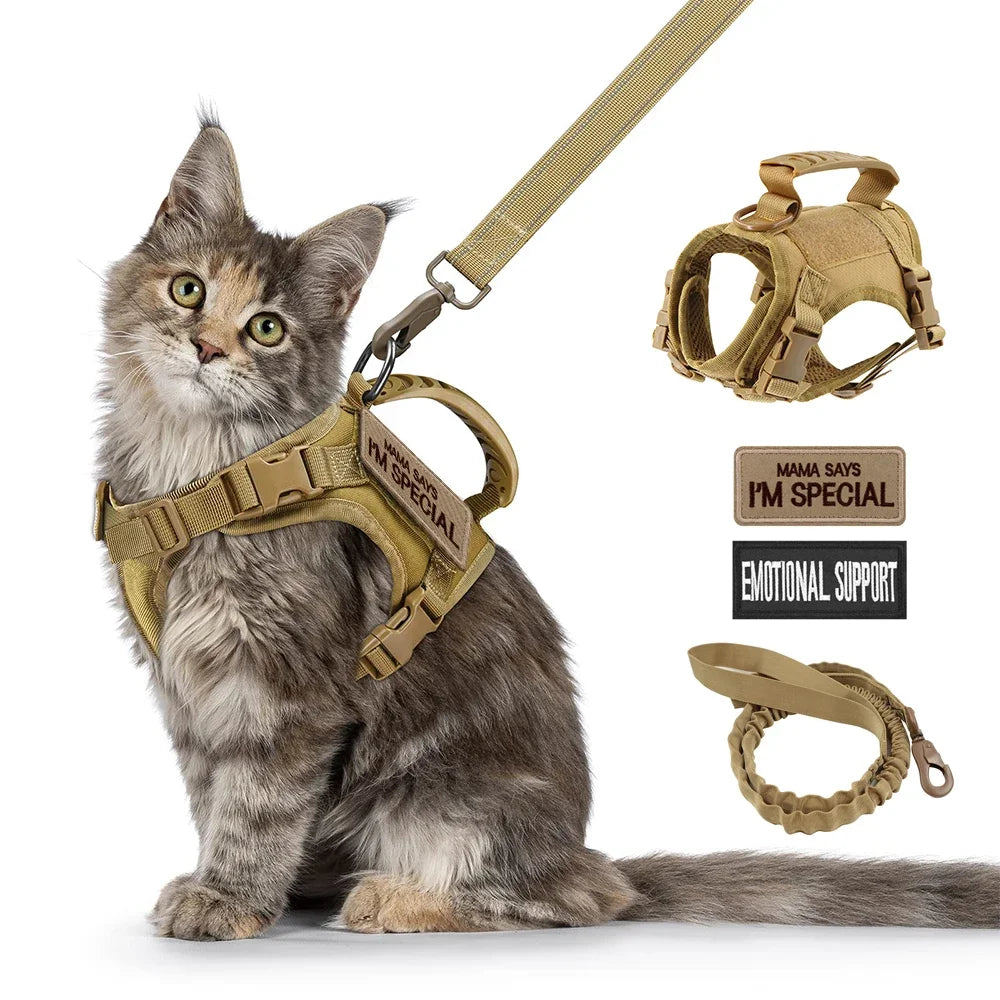 Tactical Cat Harness Leash with 2 Patches
