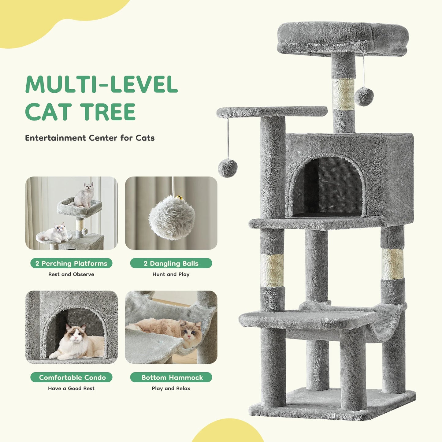 JHK 44In Cat Tree Tall Multi-Cat Climbing Tower