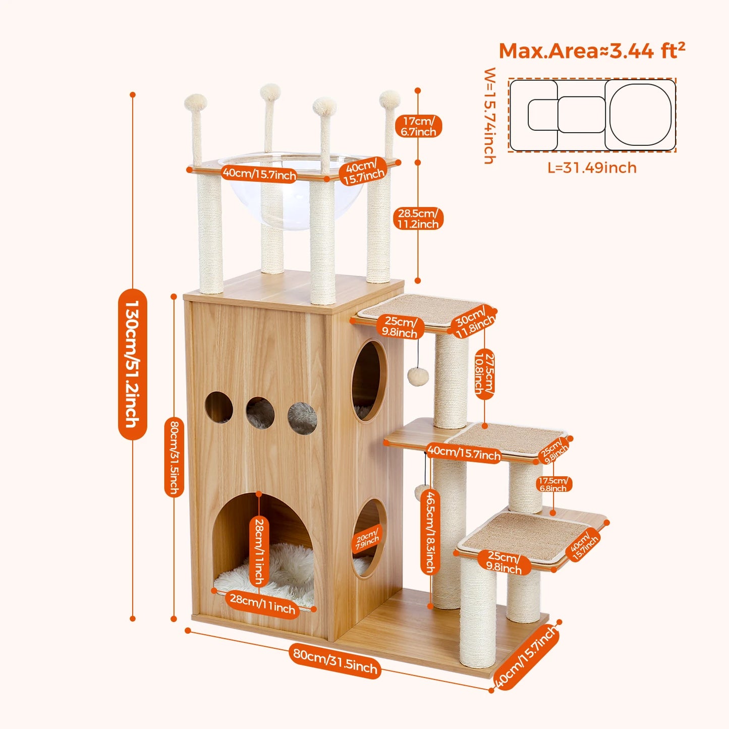 Multi-Level Cat Tree for Indoor Wood Cat Tower