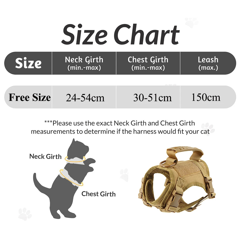 Tactical Cat Harness Leash with 2 Patches