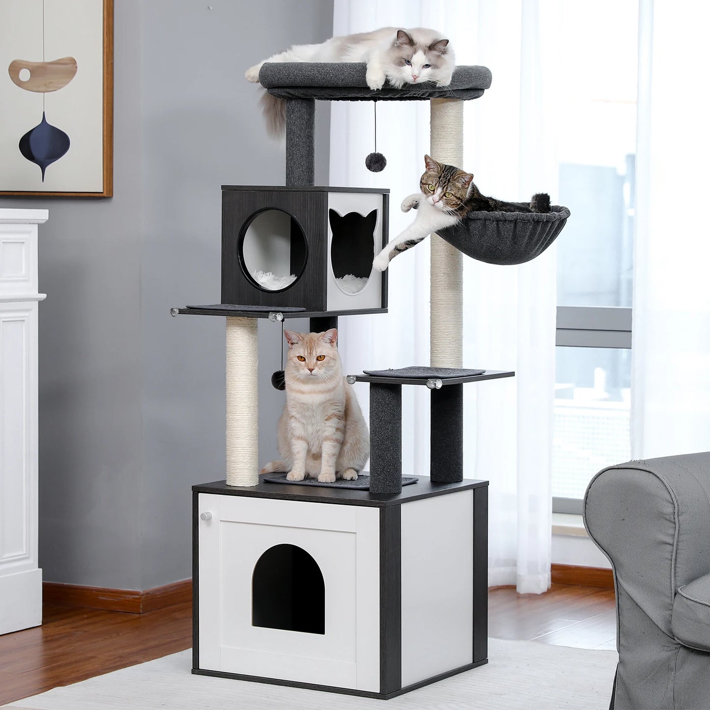 Multi-Level Cat Tree for Indoor Wood Cat Tower