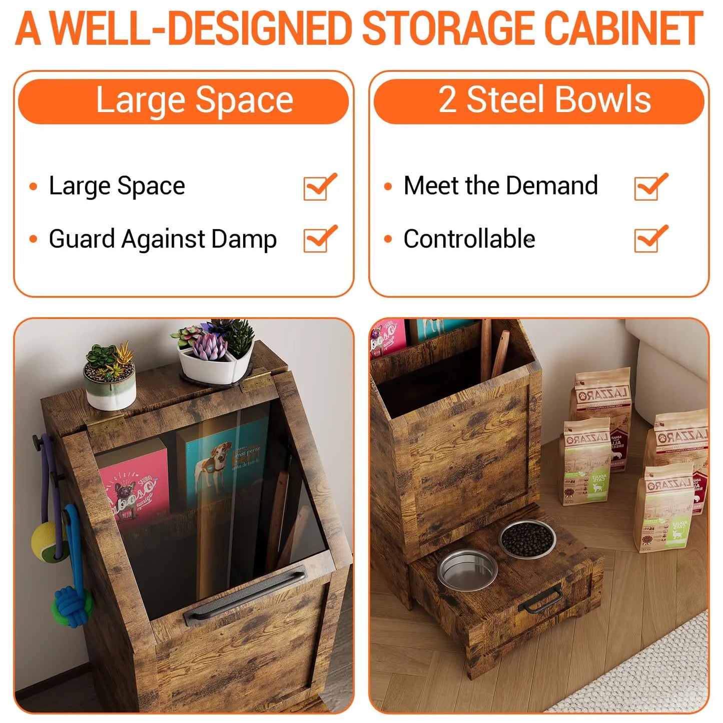 Large Dog Food Storage Cabinet with Flip Top